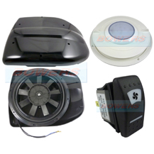 Black 12v Low Profile Motorised Turbo Roof Air Vent & Extractor Fan + Internal Vent With LED Light